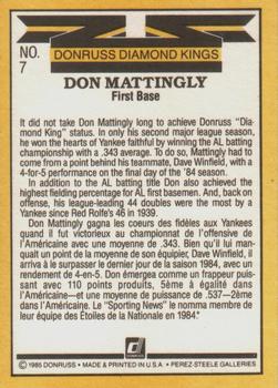 1985 Leaf #7 Don Mattingly Back