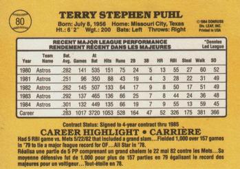 1985 Leaf #80 Terry Puhl Back