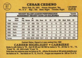 1985 Leaf #87 Cesar Cedeno Back