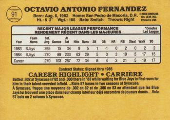 1985 Leaf #91 Tony Fernandez Back