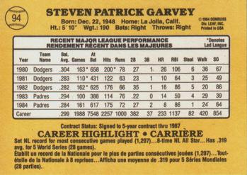 1985 Leaf #94 Steve Garvey Back