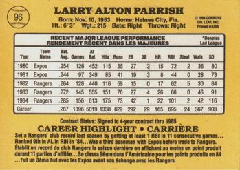 1985 Leaf #96 Larry Parrish Back