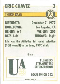 2001 Plumbers Union Oakland Athletics #8 Eric Chavez Back