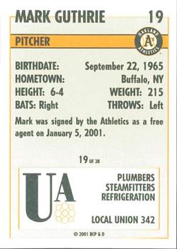 2001 Plumbers Union Oakland Athletics #19 Mark Guthrie Back