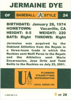 2002 Plumbers Union Oakland Athletics #5 Jermaine Dye Back