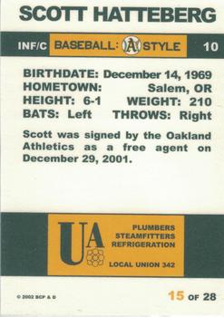 2002 Plumbers Union Oakland Athletics #15 Scott Hatteberg Back