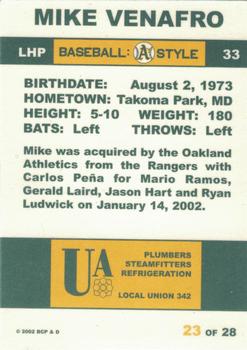 2002 Plumbers Union Oakland Athletics #23 Mike Venafro Back