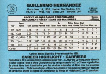 1986 Leaf #102 Willie Hernandez Back
