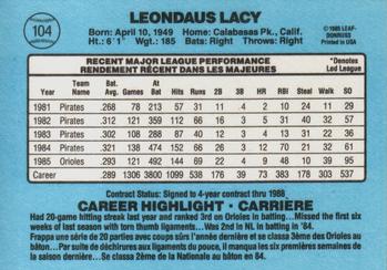 1986 Leaf #104 Lee Lacy Back