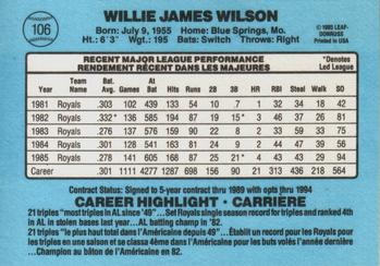 1986 Leaf #106 Willie Wilson Back