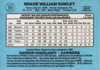 1986 Leaf #109 Shane Rawley Back