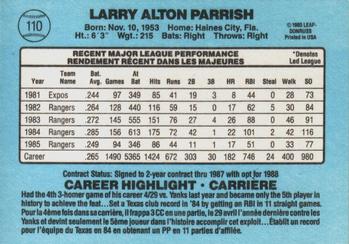 1986 Leaf #110 Larry Parrish Back