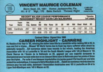 1986 Leaf #115 Vince Coleman Back
