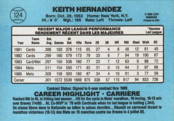1986 Leaf #124 Keith Hernandez Back