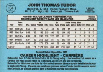 1986 Leaf #134 John Tudor Back