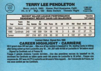1986 Leaf #137 Terry Pendleton Back