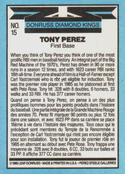 1986 Leaf #15 Tony Perez Back