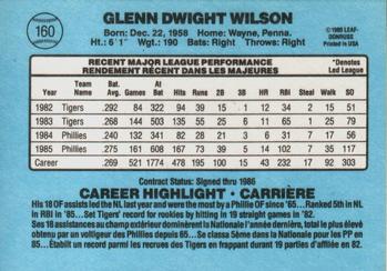 1986 Leaf #160 Glenn Wilson Back