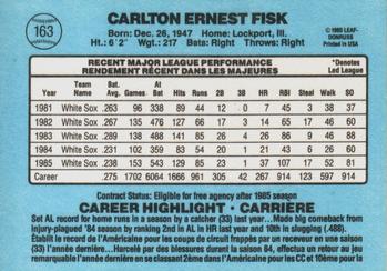 1986 Leaf #163 Carlton Fisk Back