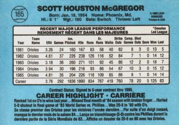1986 Leaf #165 Scott McGregor Back