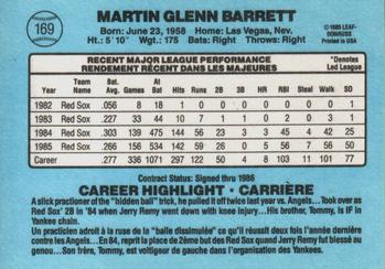 1986 Leaf #169 Marty Barrett Back