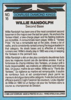 1986 Leaf #16 Willie Randolph Back