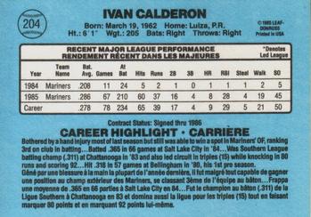 1986 Leaf #204 Ivan Calderon Back