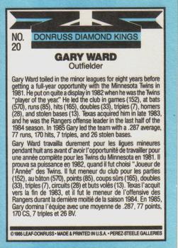 1986 Leaf #20 Gary Ward Back