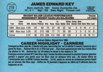 1986 Leaf #219 Jimmy Key Back