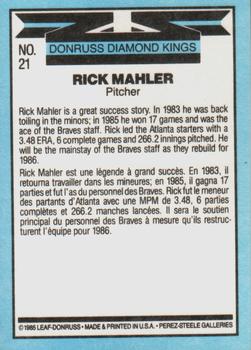 1986 Leaf #21 Rick Mahler Back