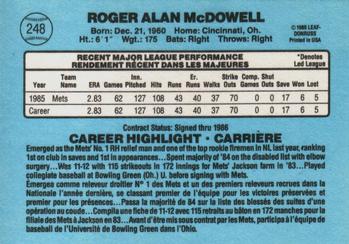 1986 Leaf #248 Roger McDowell Back