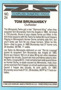 1986 Leaf #24 Tom Brunansky Back