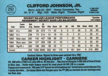 1986 Leaf #250 Cliff Johnson Back