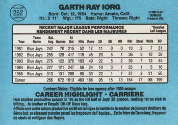 1986 Leaf #252 Garth Iorg Back
