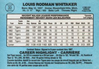 1986 Leaf #33 Lou Whitaker Back