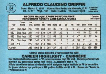 1986 Leaf #34 Alfredo Griffin Back