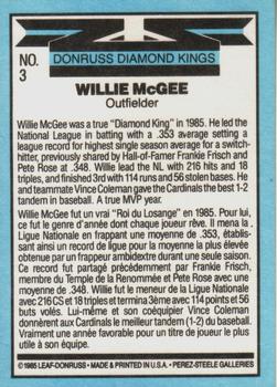 1986 Leaf #3 Willie McGee Back