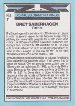 1986 Leaf #11 Bret Saberhagen Back