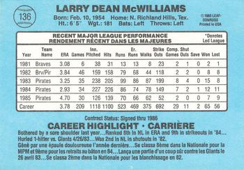 1986 Leaf #136 Larry McWilliams Back