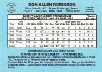 1986 Leaf #159 Don Robinson Back