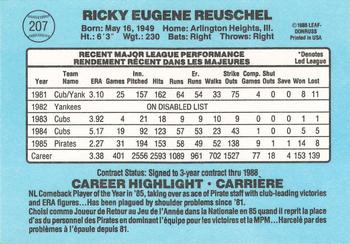 1986 Leaf #207 Rick Reuschel Back