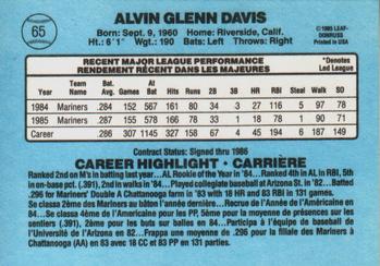 1986 Leaf #65 Alvin Davis Back