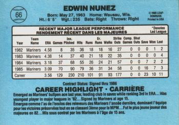 1986 Leaf #66 Edwin Nunez Back
