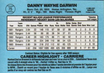 1986 Leaf #75 Danny Darwin Back