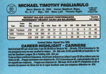 1986 Leaf #80 Mike Pagliarulo Back