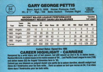 1986 Leaf #84 Gary Pettis Back