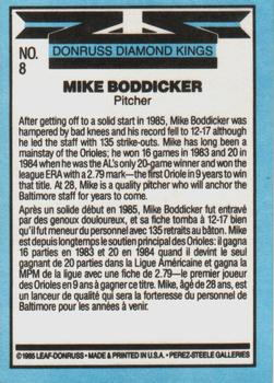 1986 Leaf #8 Mike Boddicker Back