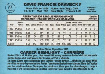 1986 Leaf #92 Dave Dravecky Back