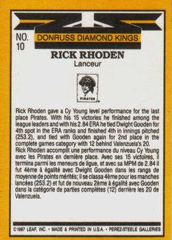 1987 Leaf #10 Rick Rhoden Back