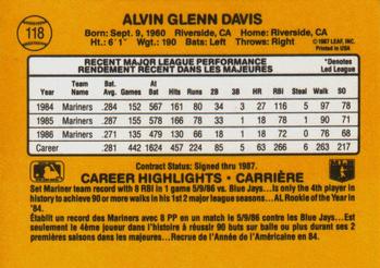1987 Leaf #118 Alvin Davis Back